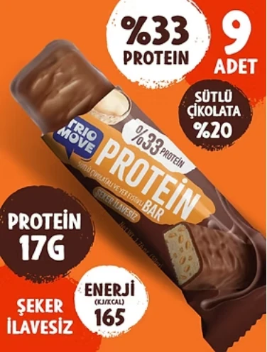 Trio Move Protein Bar 9 Adet X 50 Gr Sütlü Çikolatalı & Yer Fıstıklı