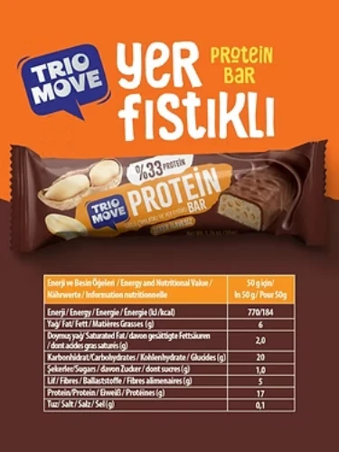 Trio Move Protein Bar 9 Adet X 50 Gr Sütlü Çikolatalı & Yer Fıstıklı