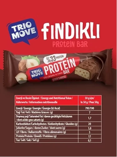 Trio Move Protein Bar 9 Adet X 50 Gr Sütlü Çikolatalı & Fındıklı