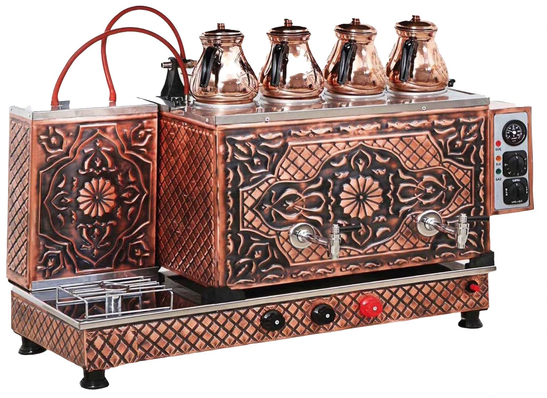 4 Demlikli Bakır Çay Kazanı Otomatik, 40 Litre