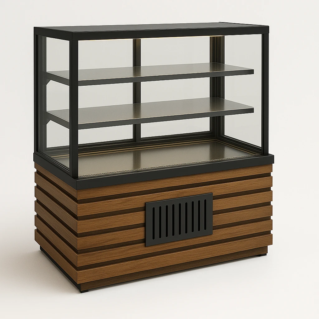 Dik Camlı Pasta Teşhir Dolabı, Ahşap Mobilya Detaylı