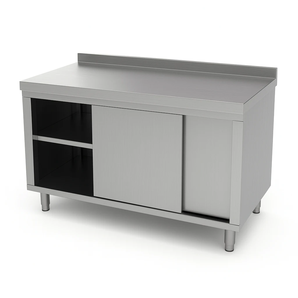 Paslanmaz Dolaplı Çalışma Tezgahı – Ara Raflı (70 cm Derinlik, 430 Kalite)