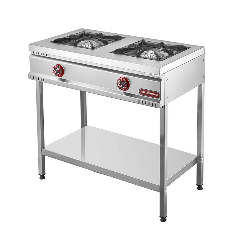 SilverInox Taban Raflı 2 Gözlü Midi Ocak, 90x60x85 cm, Doğalgazlı & Tüplü