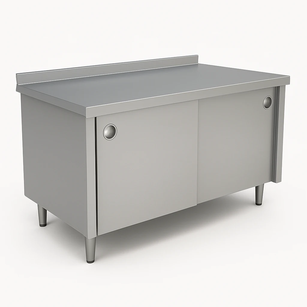 Paslanmaz Dolaplı Çalışma Tezgahı – Ara Raflı (70 cm Derinlik, 430 Kalite)