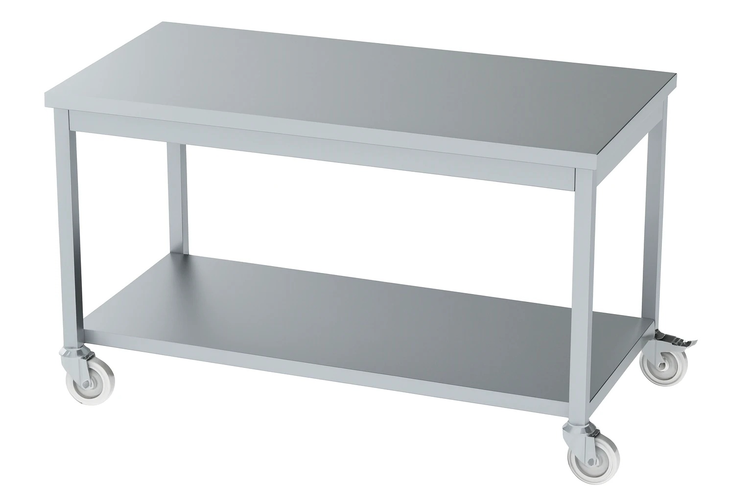 Paslanmaz Tekerlekli Çalışma Tezgahı, Taban Raflı (60 cm)