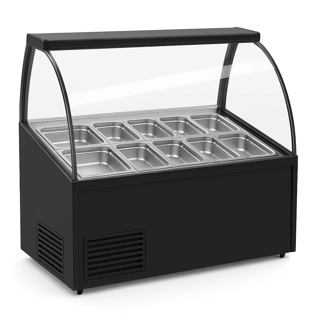 Bombe Camlı Salatabar ve Kahvaltı Dolabı, Siyah Boya Detaylı