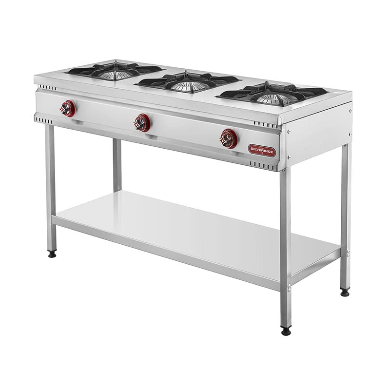 SilverInox Taban Raflı 3 Gözlü Midi Ocak, 130x65x85 cm, Doğalgazlı & Tüplü