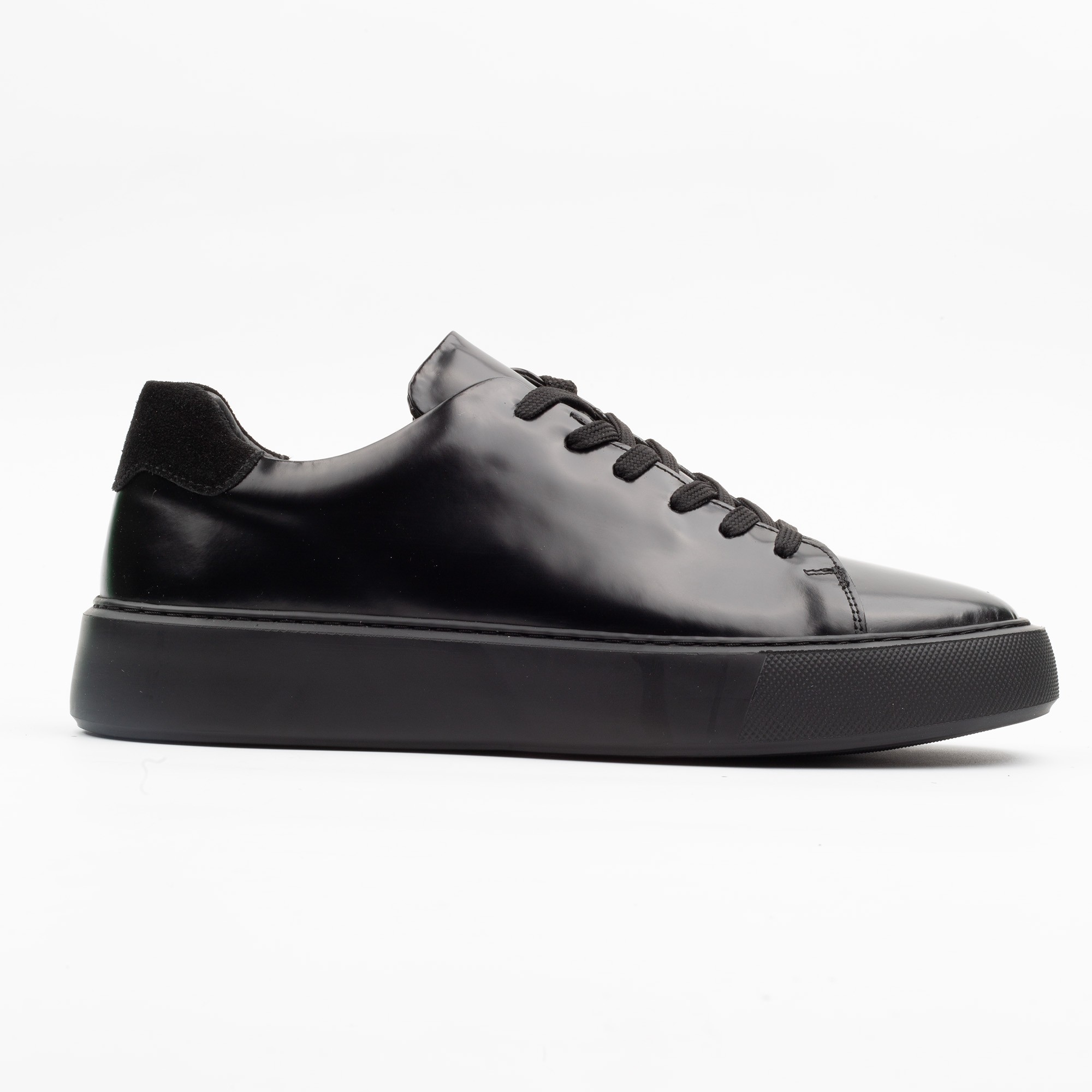 Calvano one tone black shiny leather casual men shoes