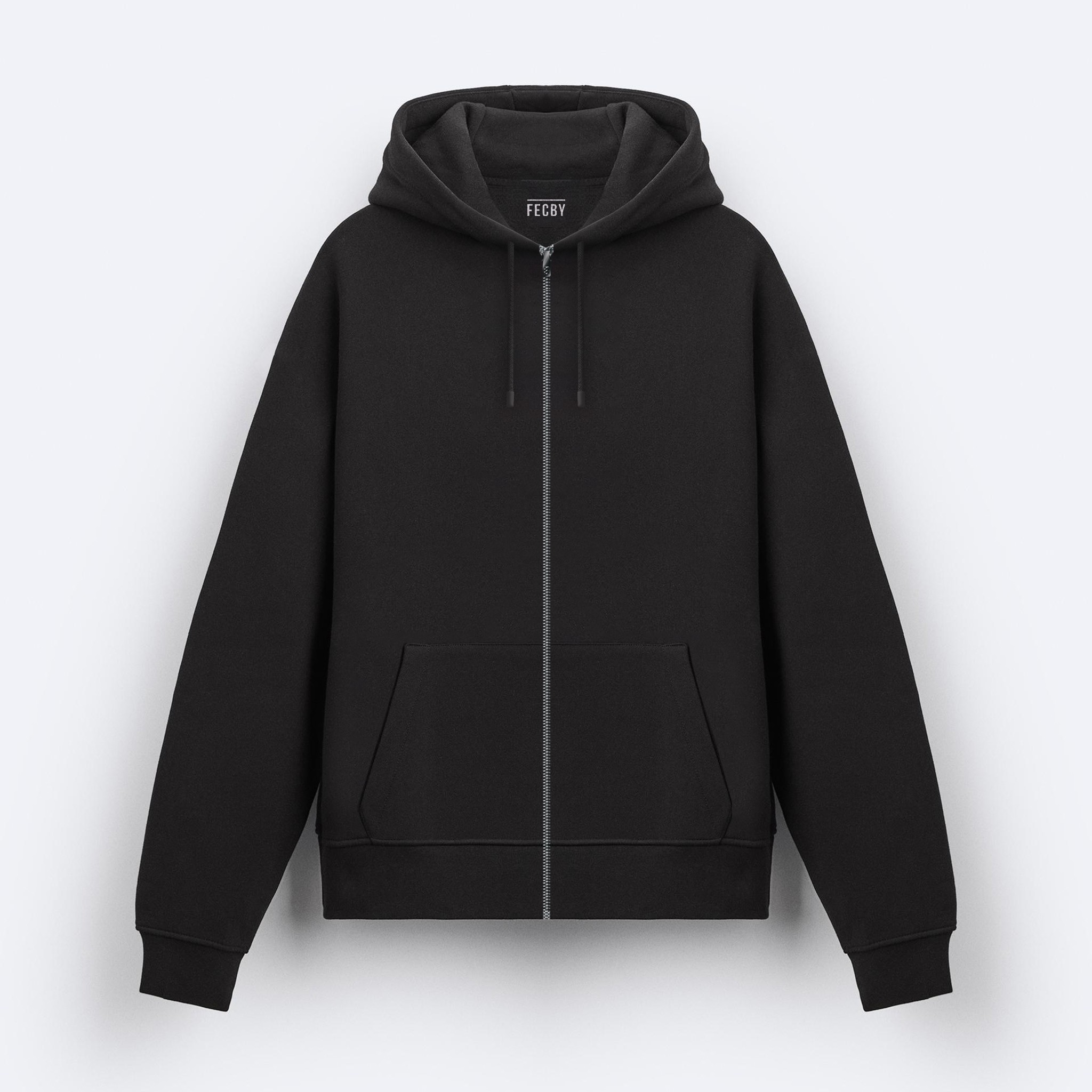 Basic Siyah Fermuarlı Hoodie