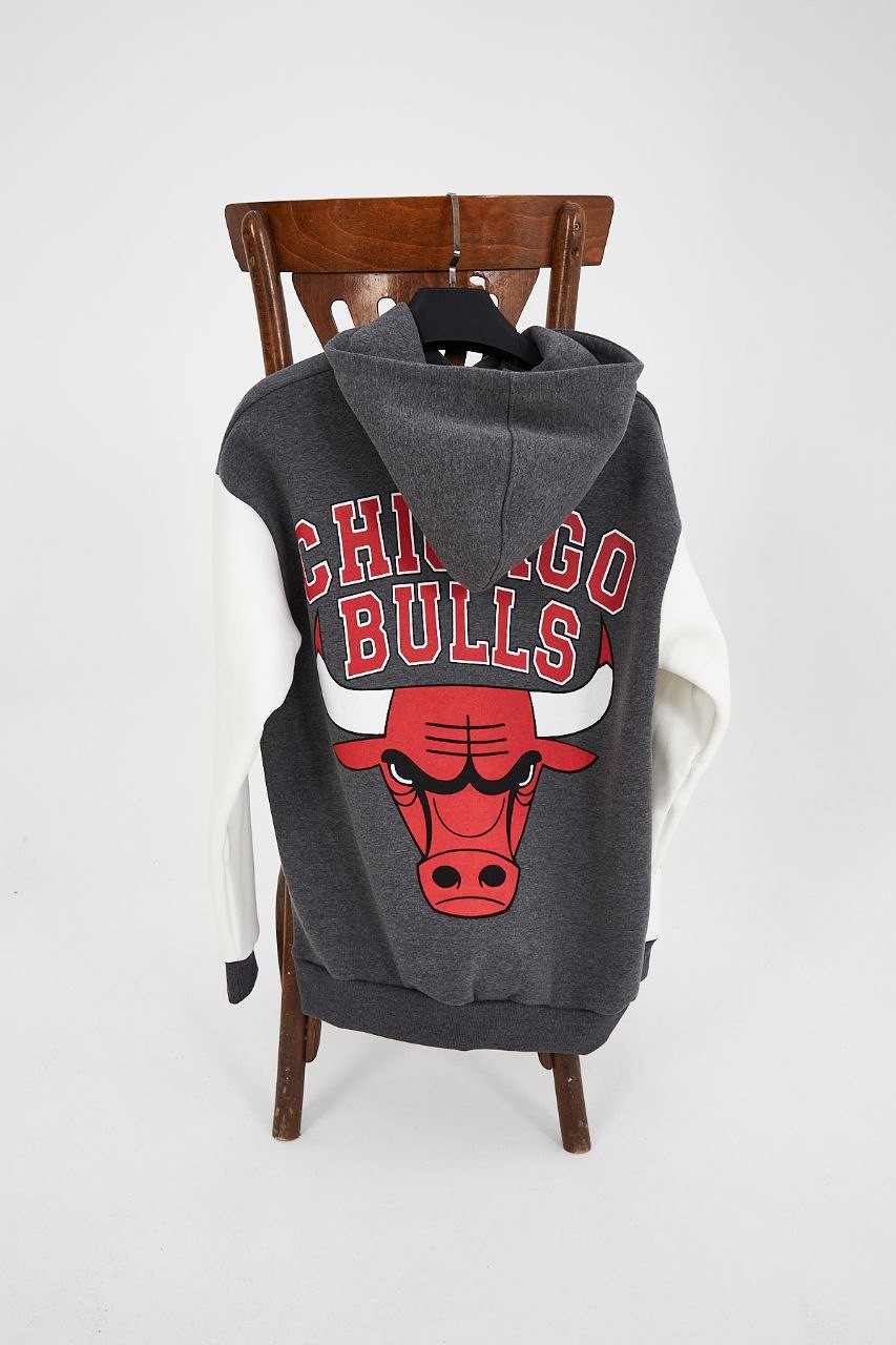 StreetWear Bulls Gri Kapşonlu