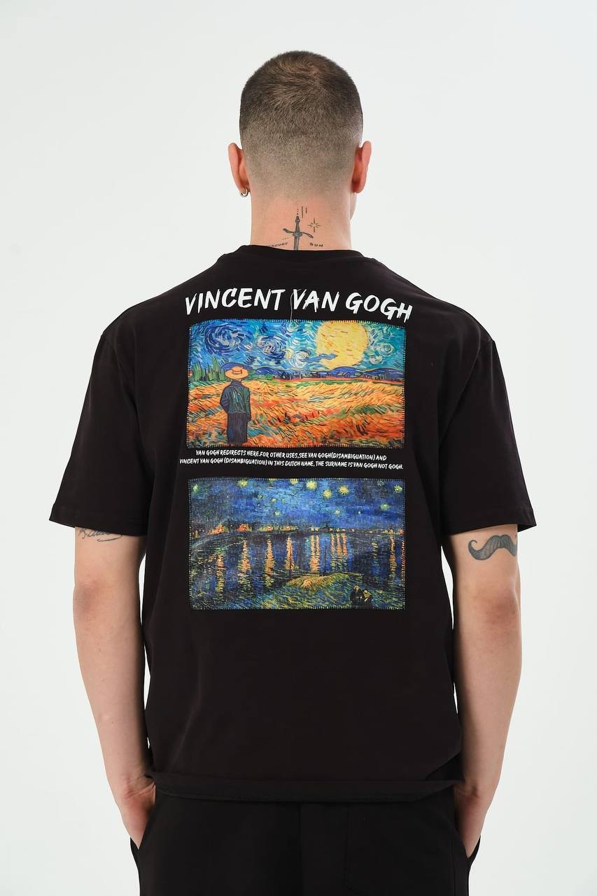 StreetWear Bol Kesim Van Gogh Siyah Tişört 