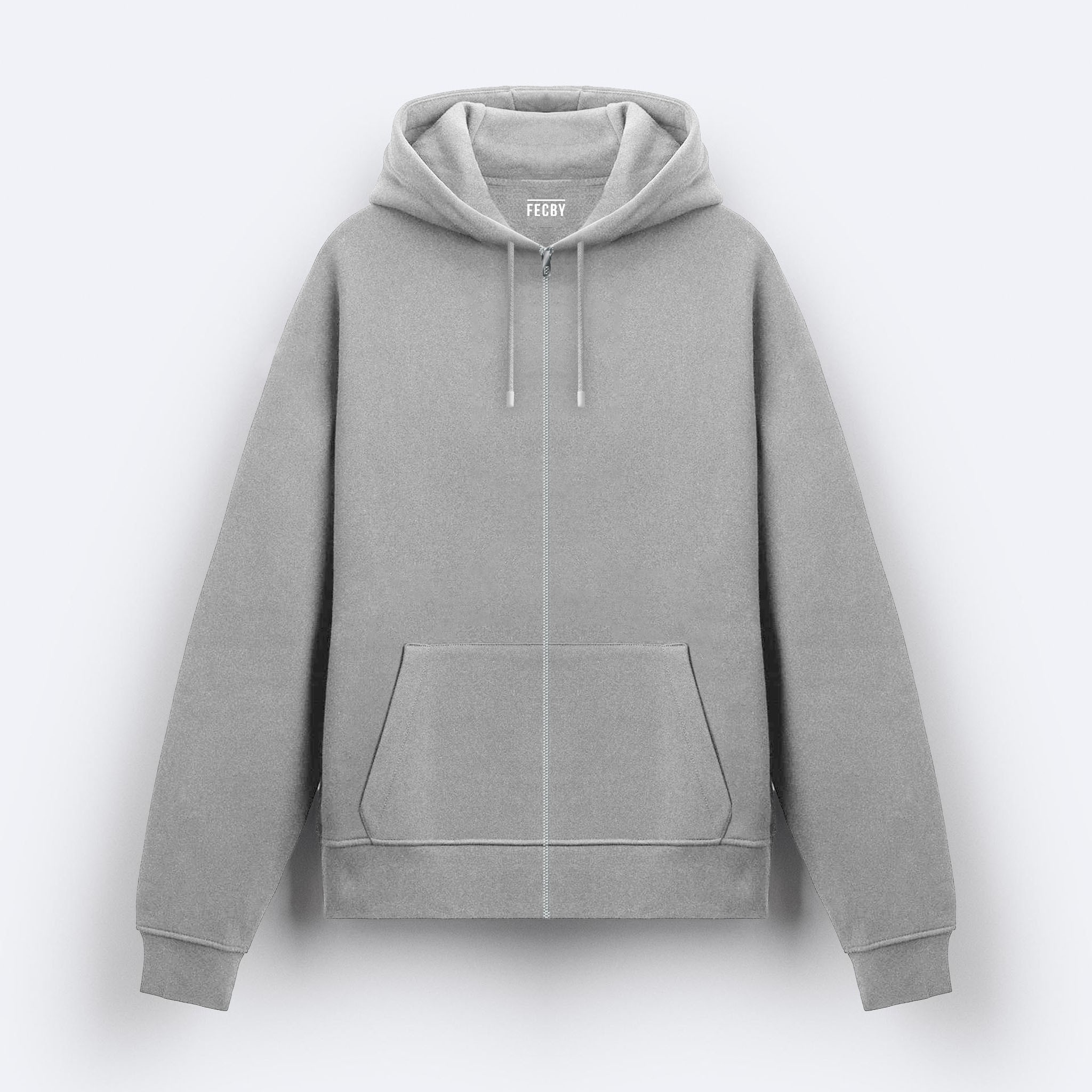 Basic Gri Fermuarlı Hoodie