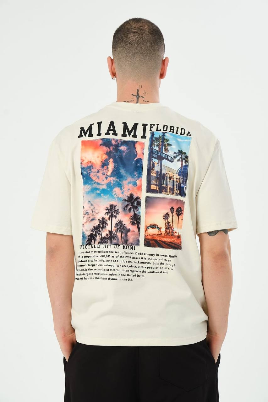 StreetWear Bol Kesim Florida Bej Tişört 