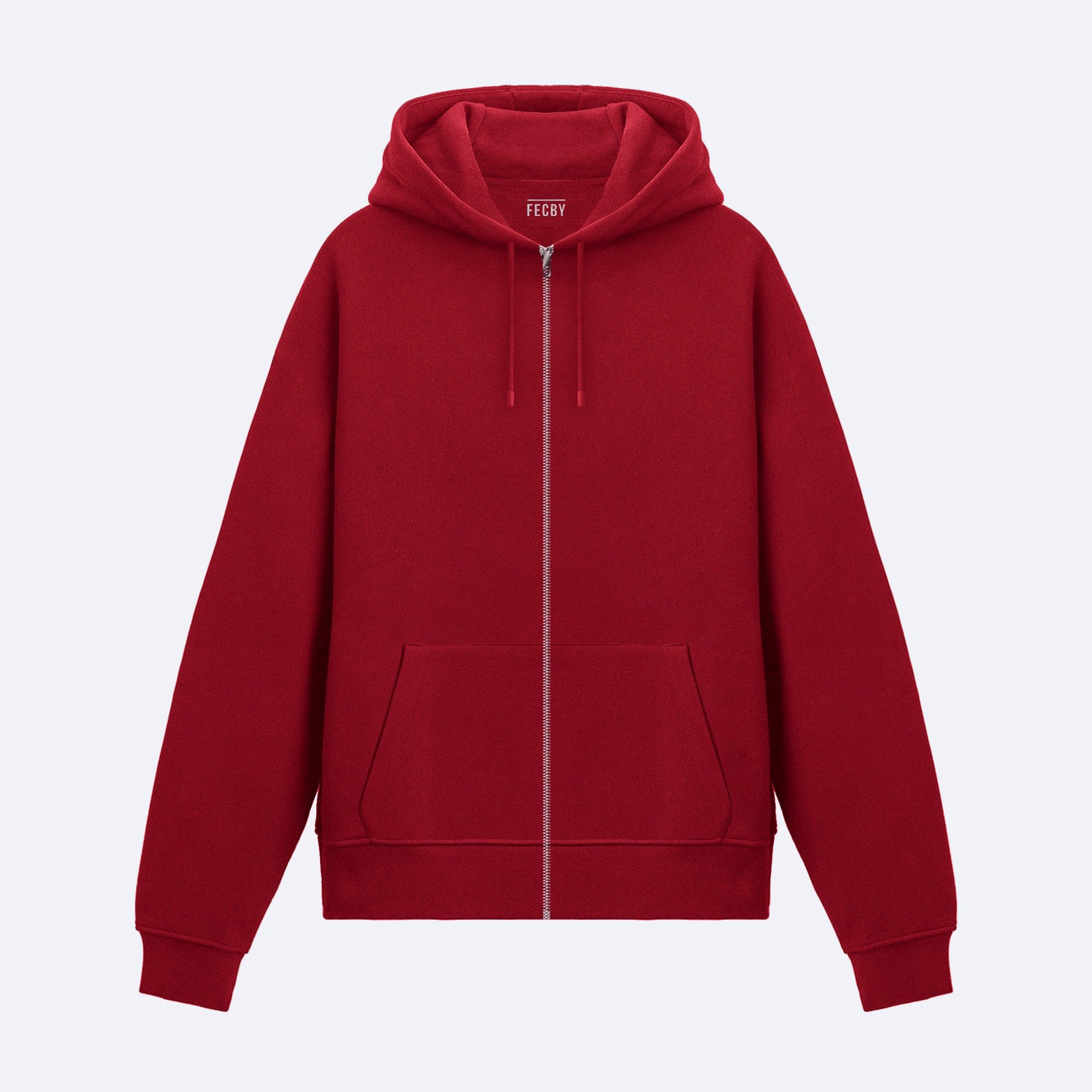 Basic Kırmızı Fermuarlı Hoodie