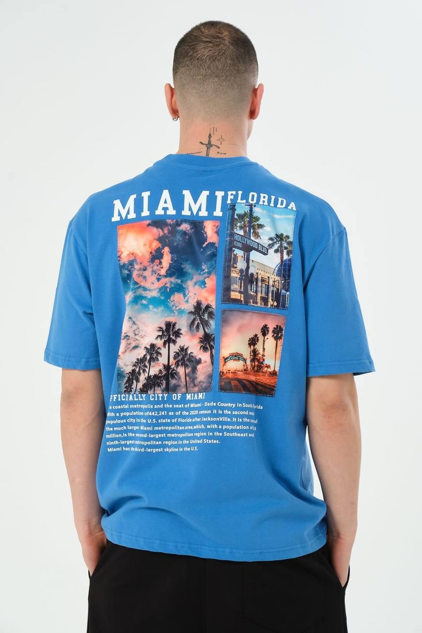 StreetWear Bol Kesim Florida Mavi Tişört 