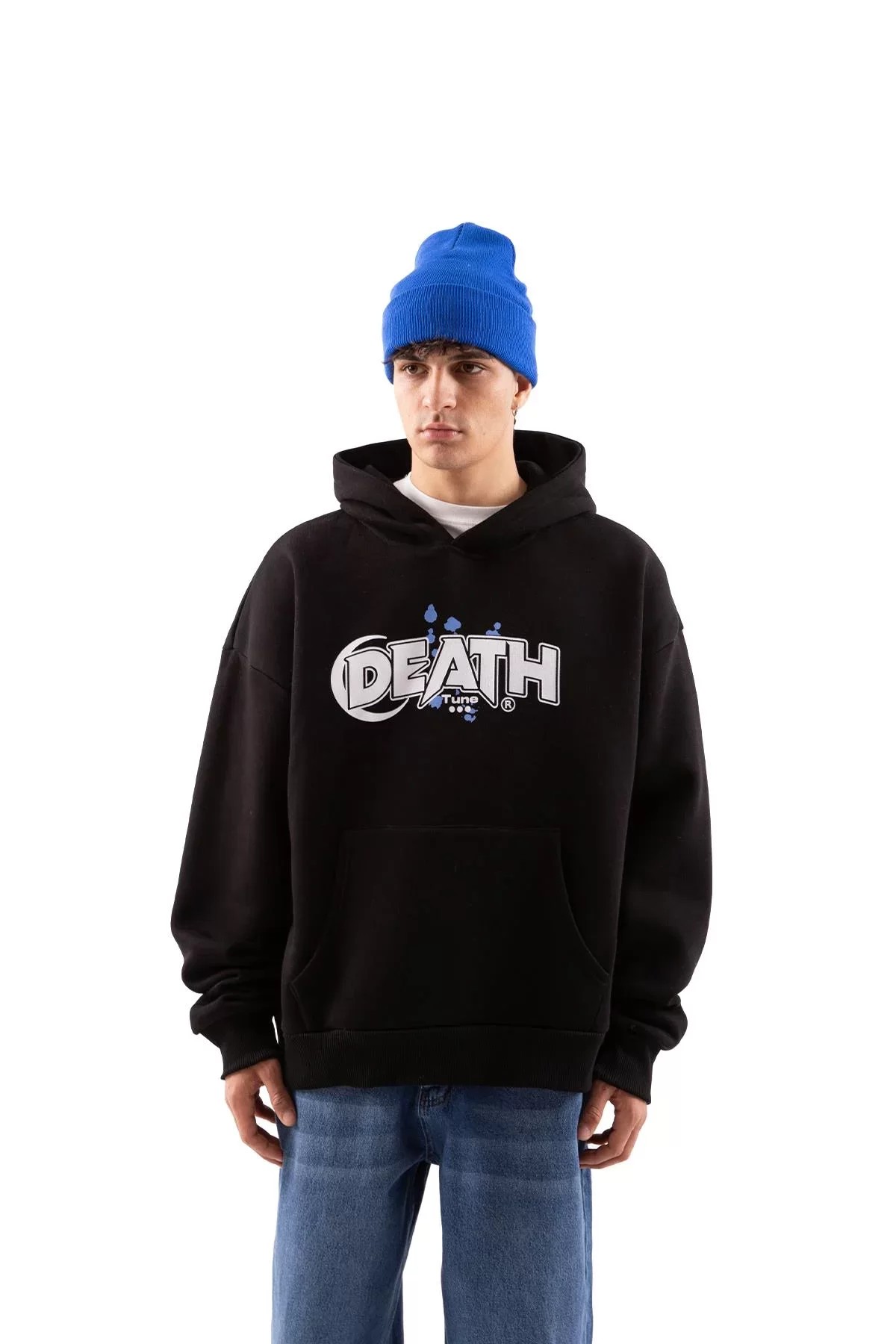 StreetWear BOL KESİM DEATH BASKILI HOODİE SİYAH