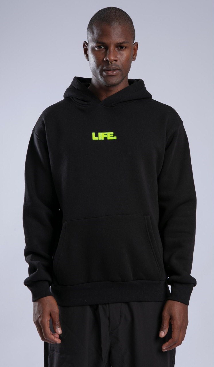 StreetWear Life Baskılı Hoodie Siyah Kapşonlu