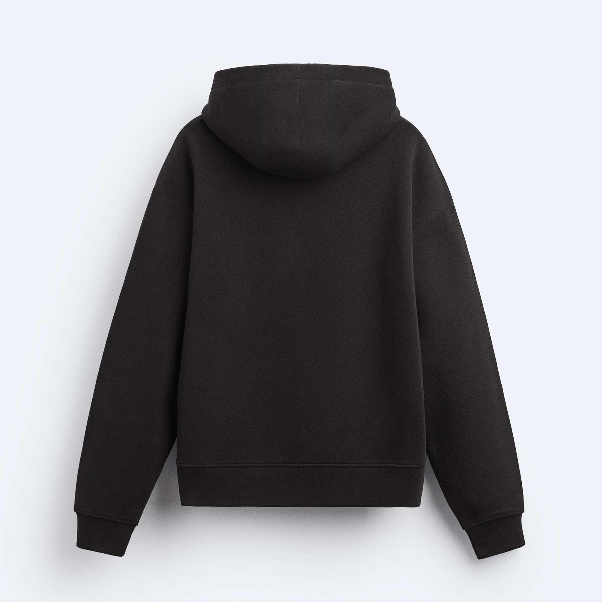 Basic Siyah Fermuarlı Hoodie