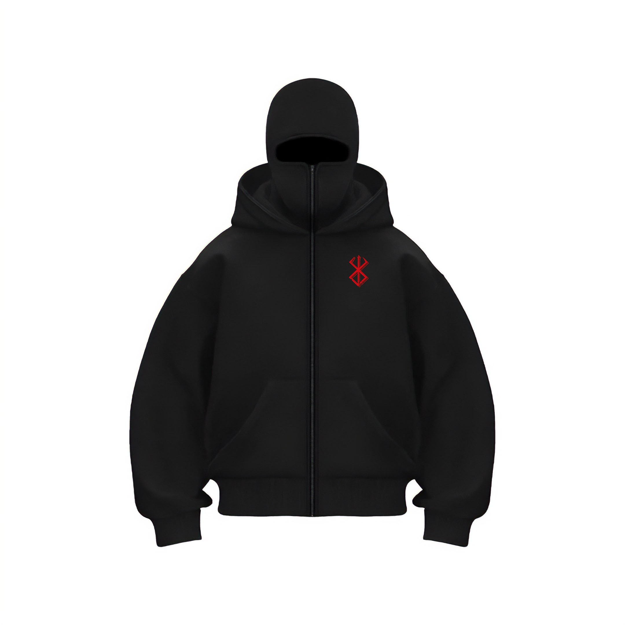 Berserk Red Ninja Kar Maskeli Fermuarlı Hoodie