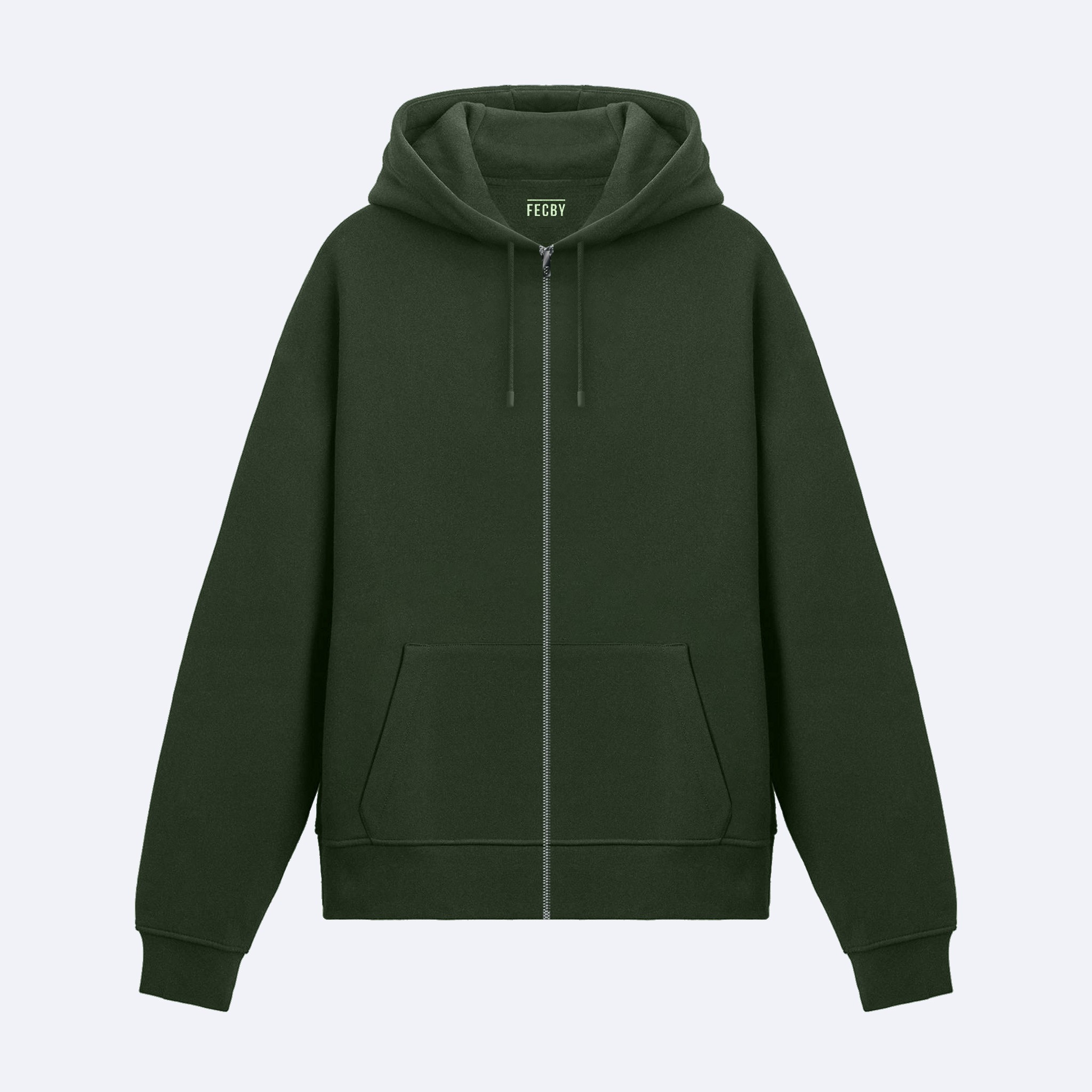 Basic Haki Fermuarlı Hoodie