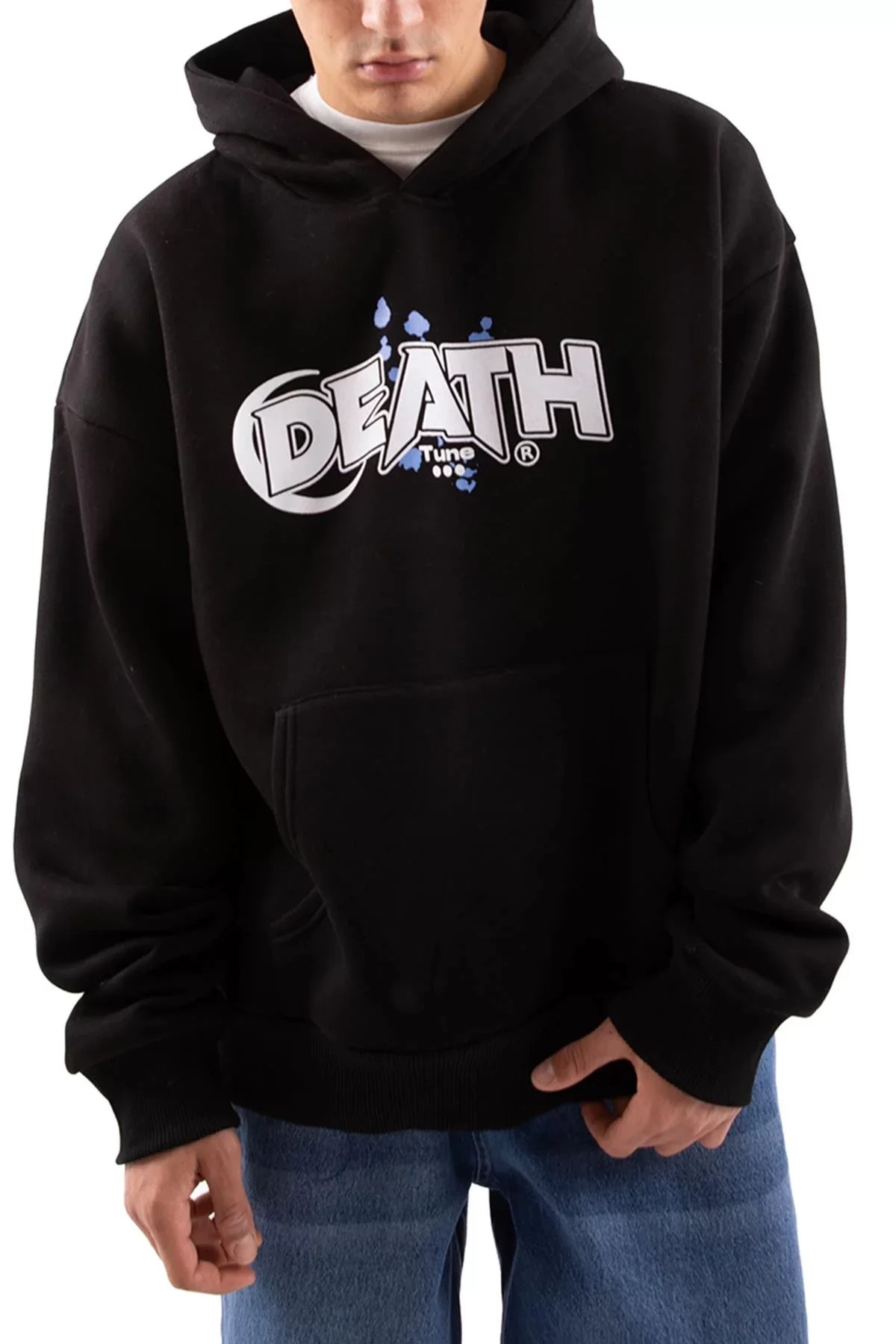 StreetWear BOL KESİM DEATH BASKILI HOODİE SİYAH