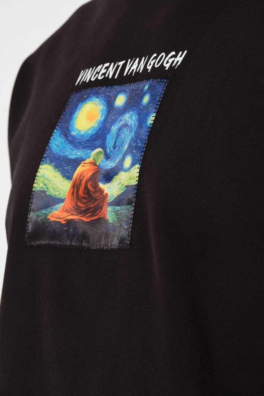 StreetWear Bol Kesim Van Gogh Siyah Tişört 