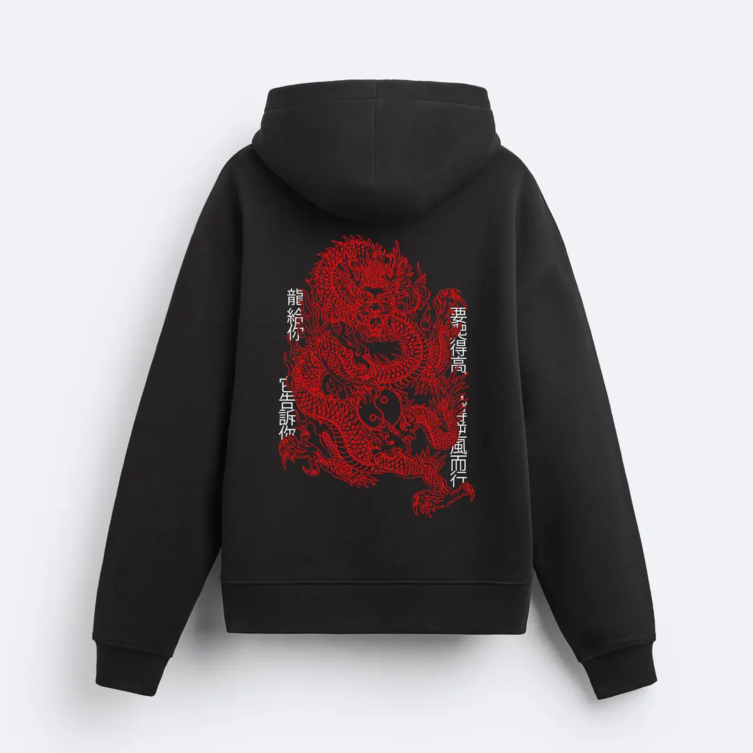 Chinese Dragon Character Print Women's Hoodie
