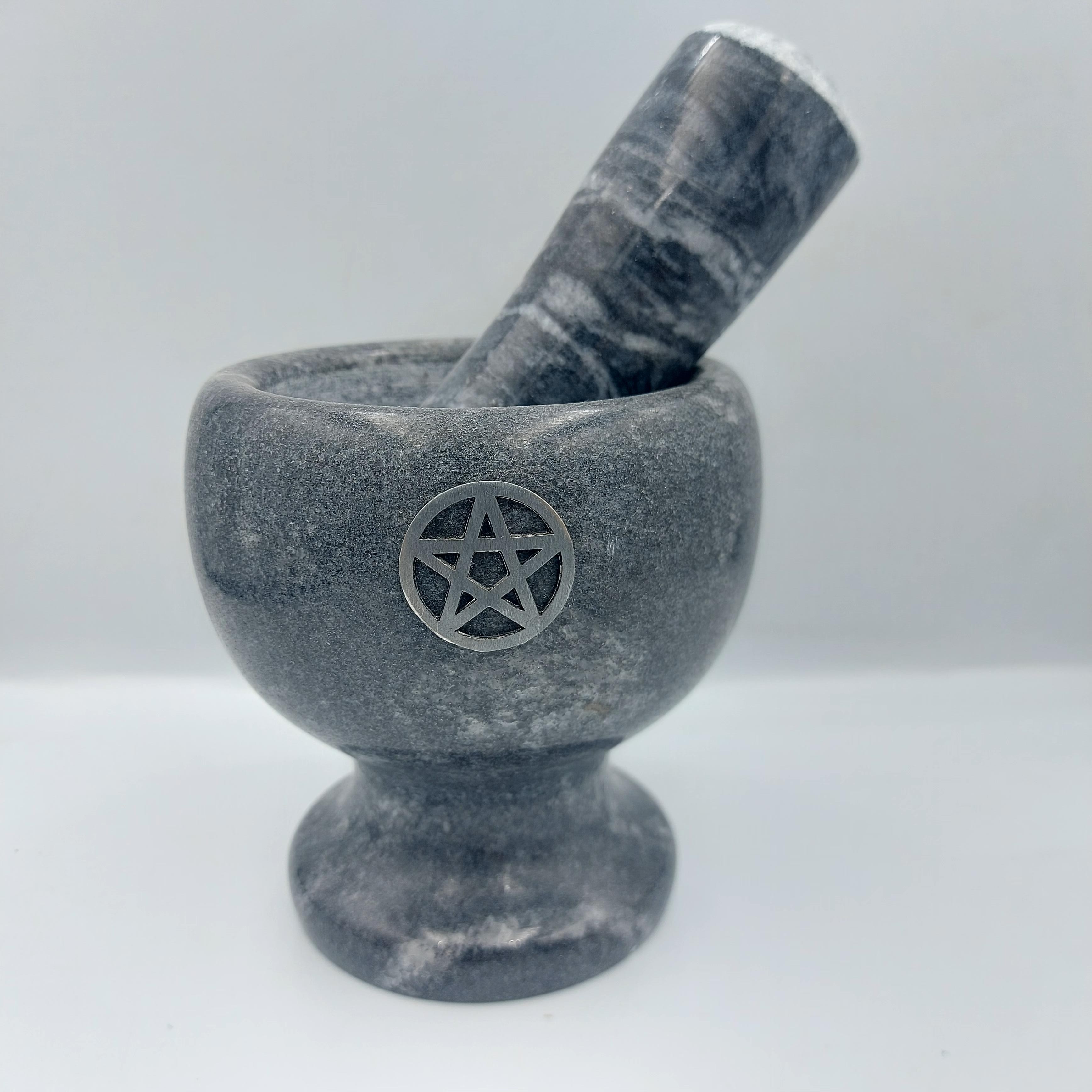 Metal Pentagram Siyah Mermer  Havan