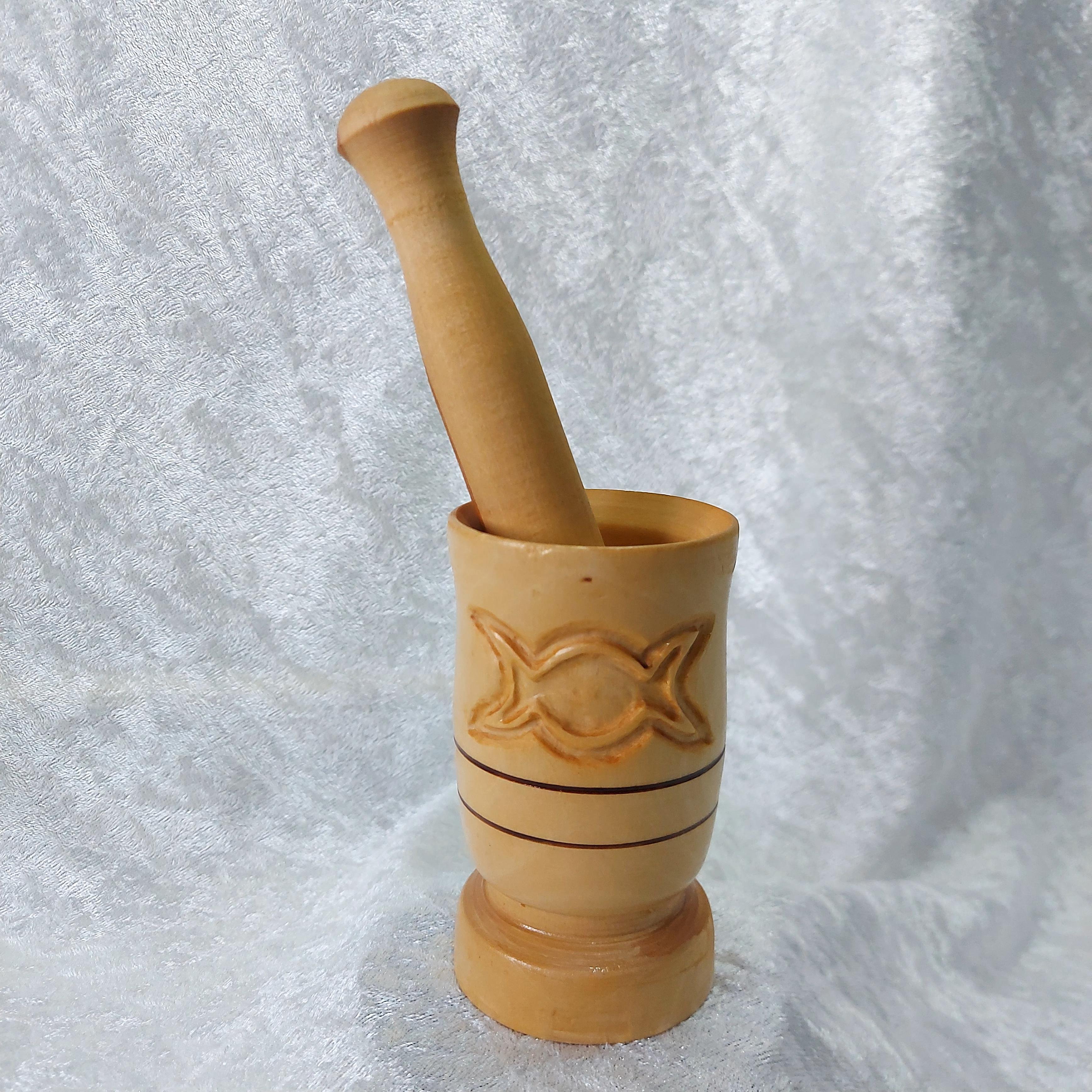 Ahşap Havan Triple Moon Oyma