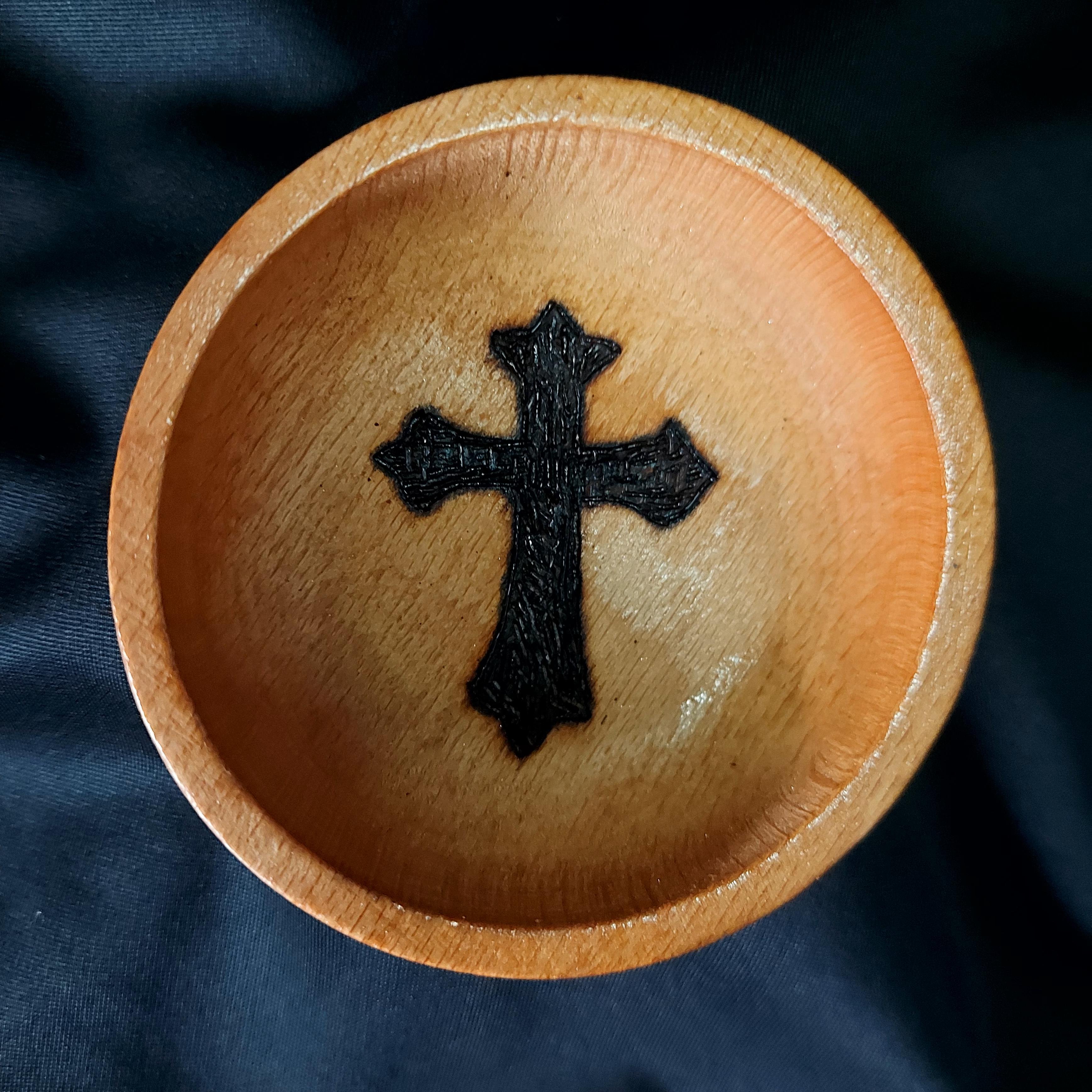 Doğal Ahşap Yakma Haç Altar Kasesi