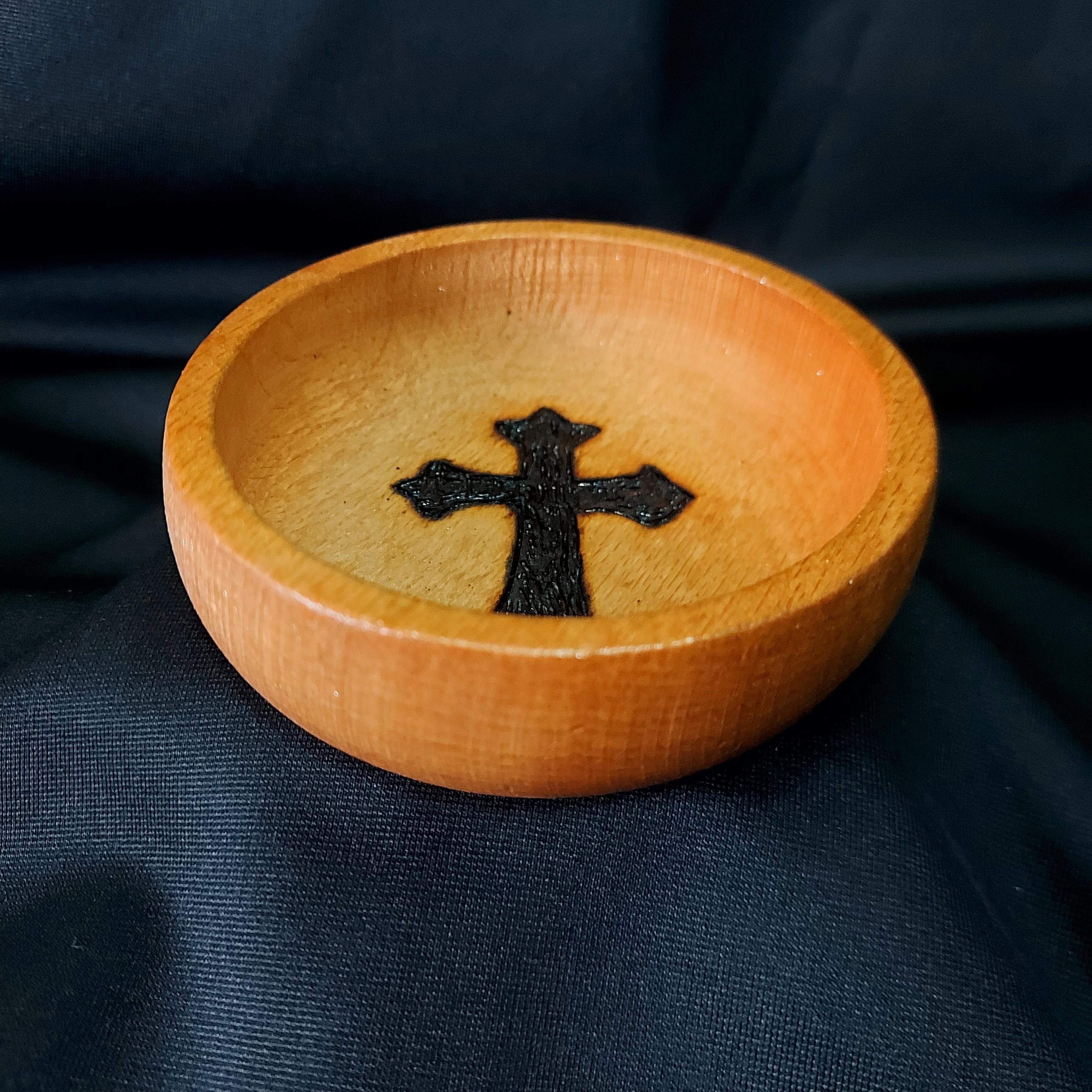 Doğal Ahşap Yakma Haç Altar Kasesi