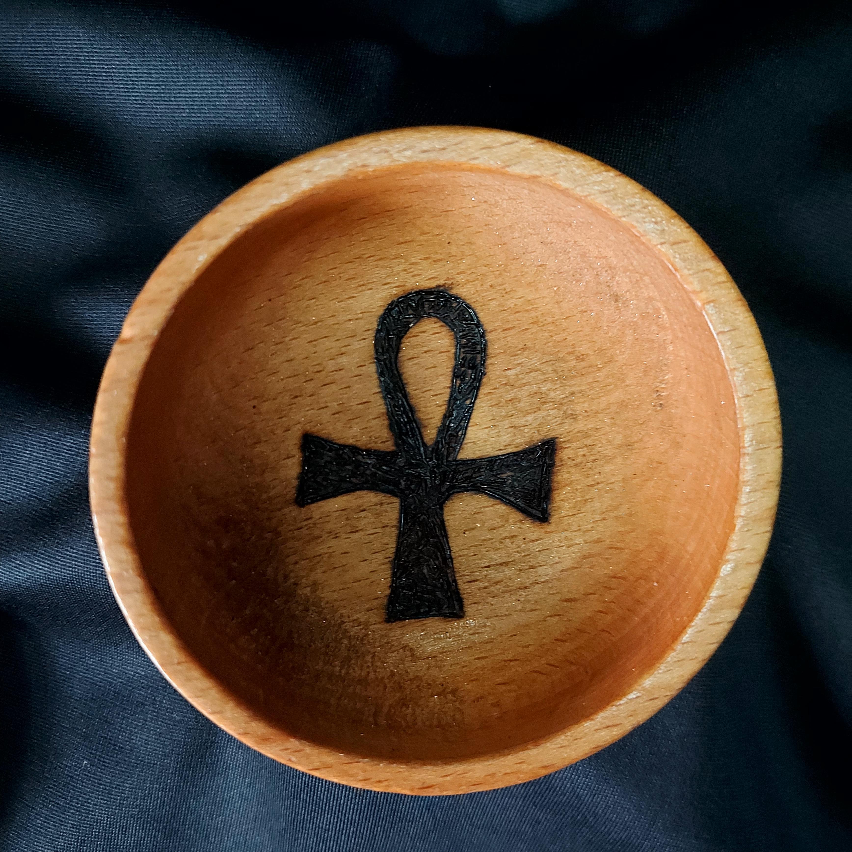 Doğal Ahşap Yakma Ankh Altar Kasesi