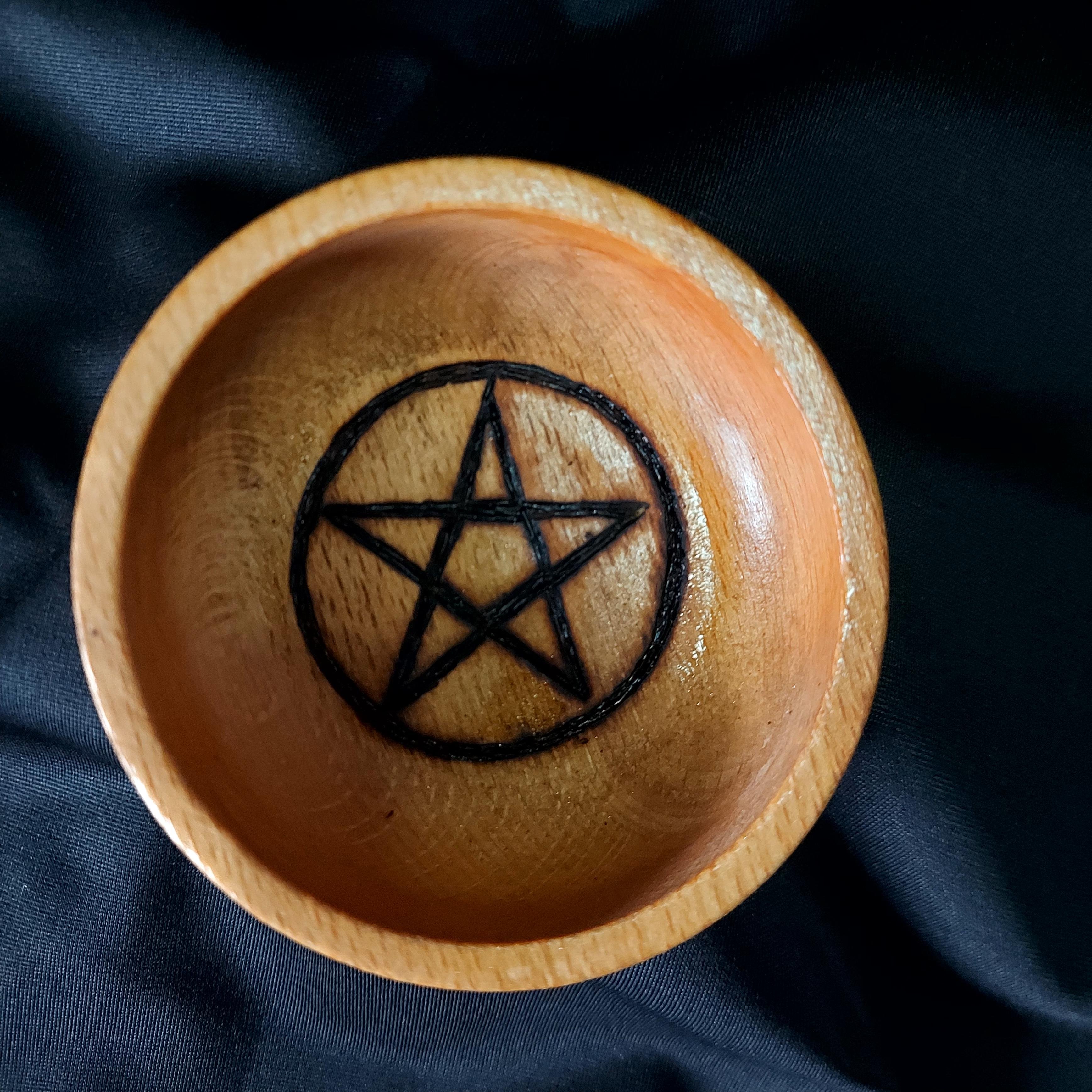 Doğal Ahşap Yakma Pentagram Altar kasesi