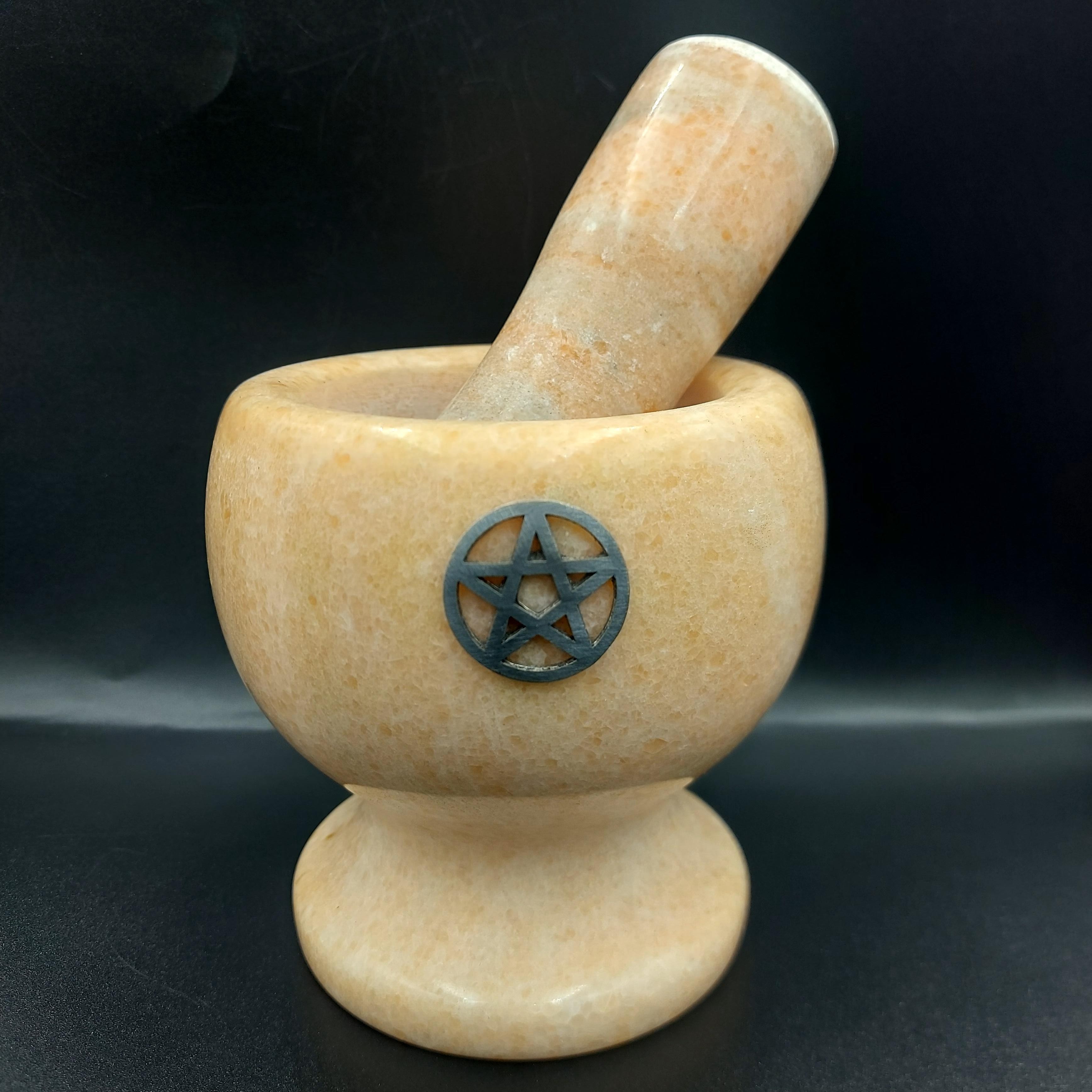 Metal Pentagram Turuncu Mermer Havan