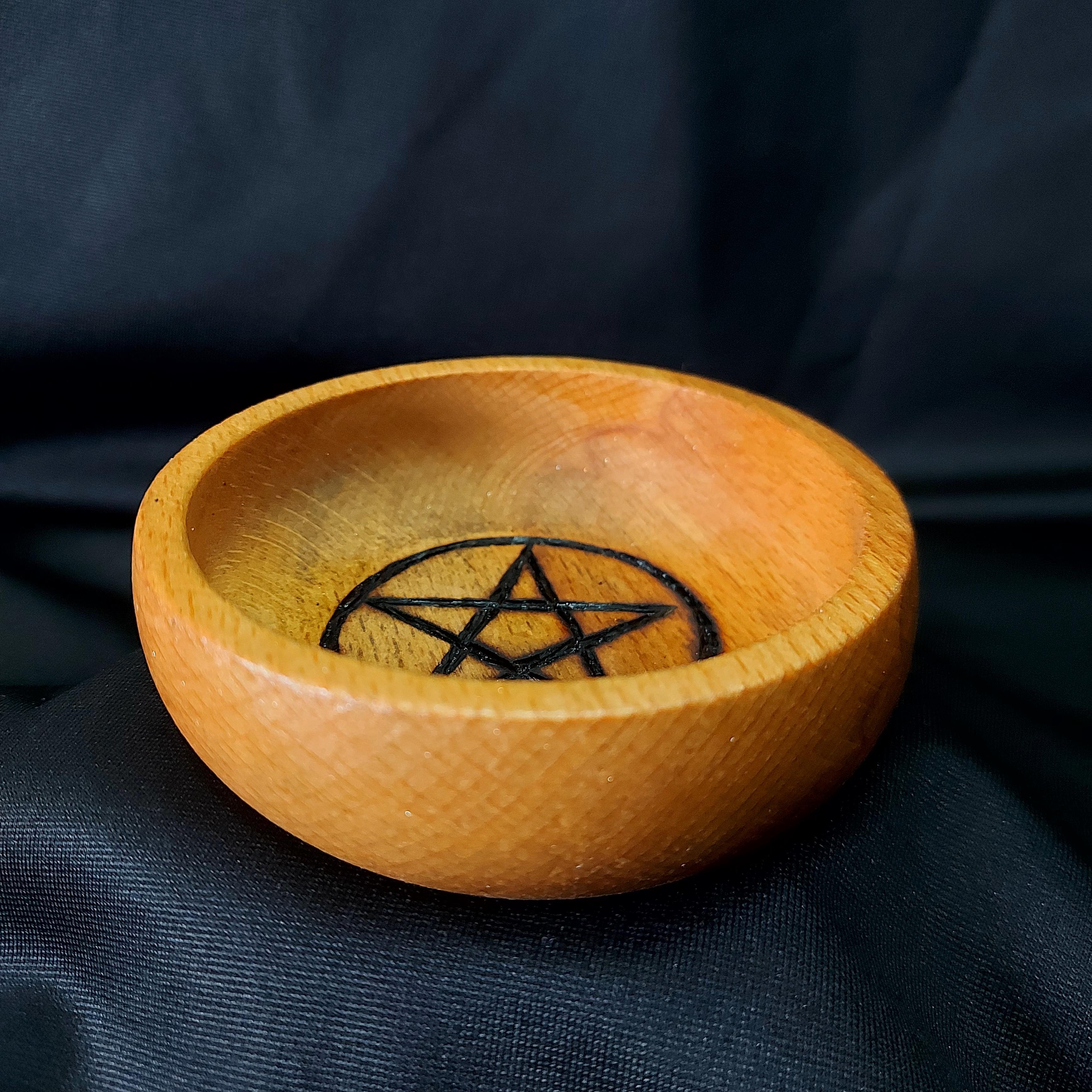 Doğal Ahşap Yakma Pentagram Altar kasesi