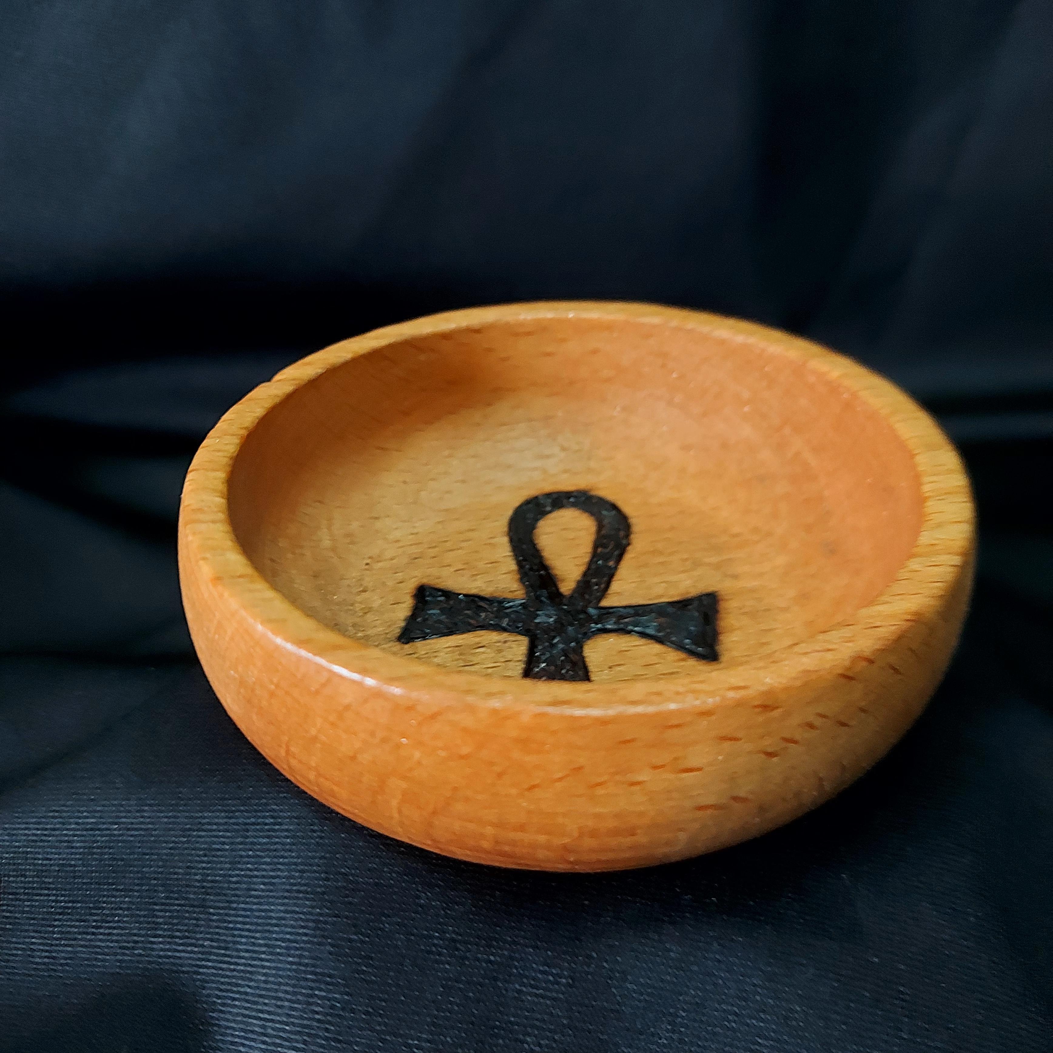 Doğal Ahşap Yakma Ankh Altar Kasesi