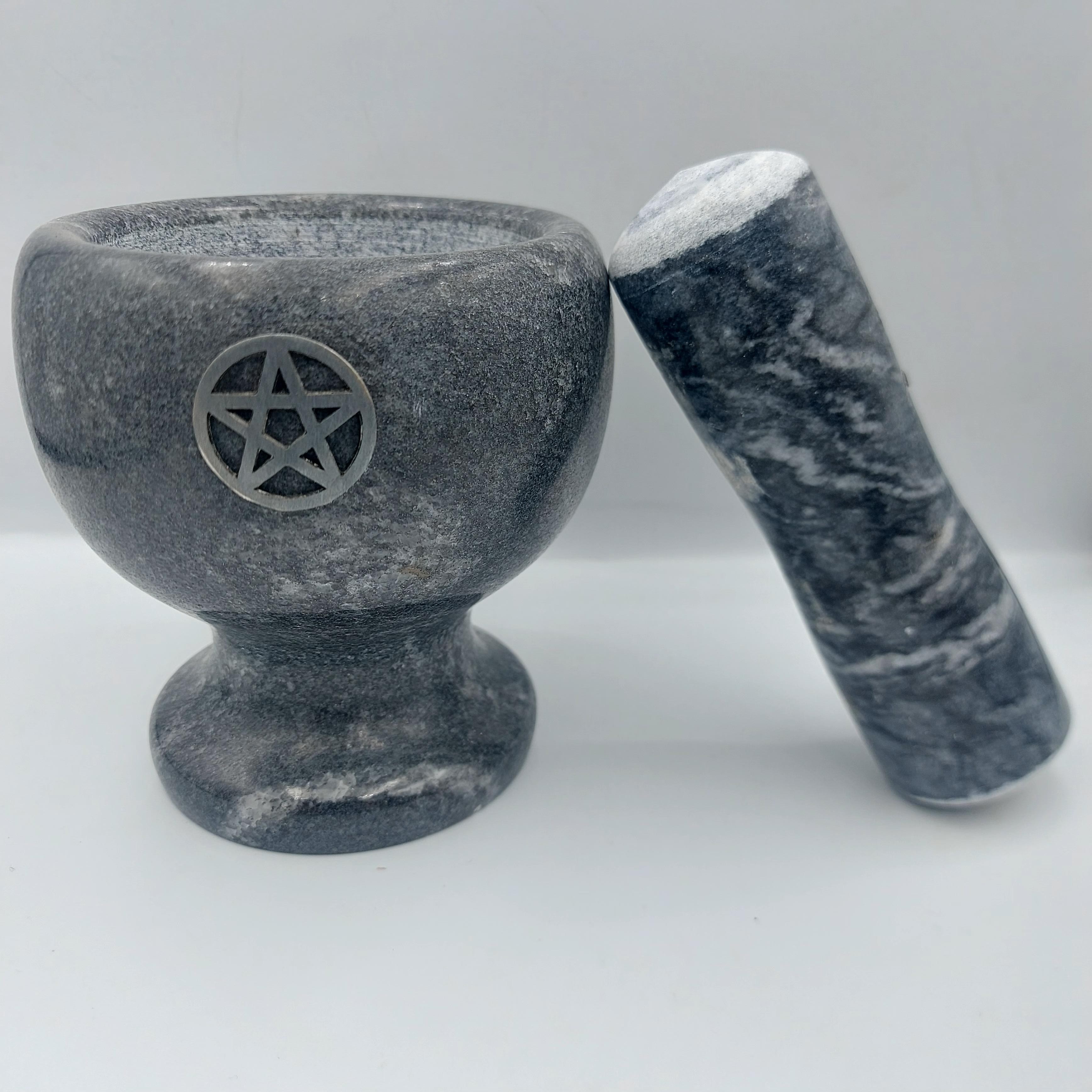 Metal Pentagram Siyah Mermer  Havan