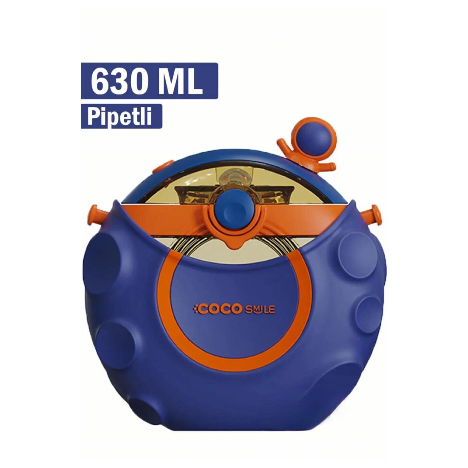 VGN0006 Coco Smile 630 ml Straw Astronaut Çelik Matara Tritan (Blue)