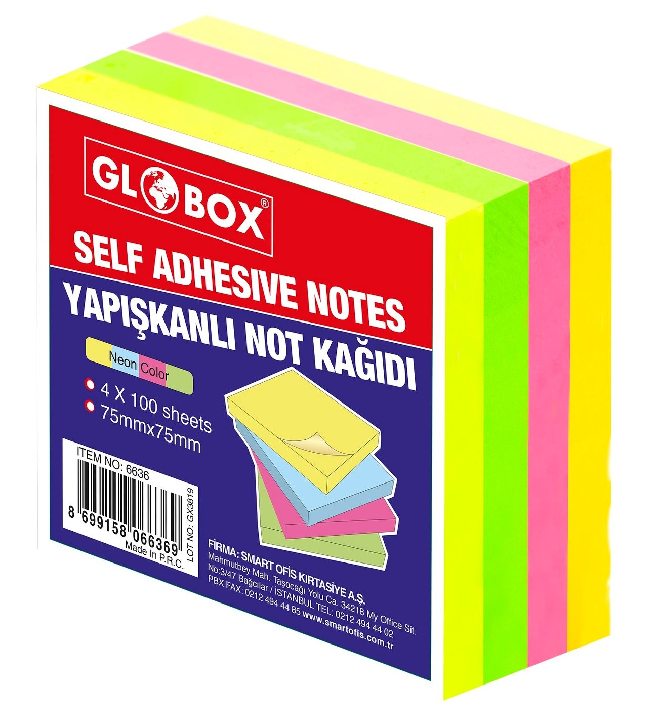 Globox Yapışkanlı Not Kağıdı 75x75 400yp Neon
