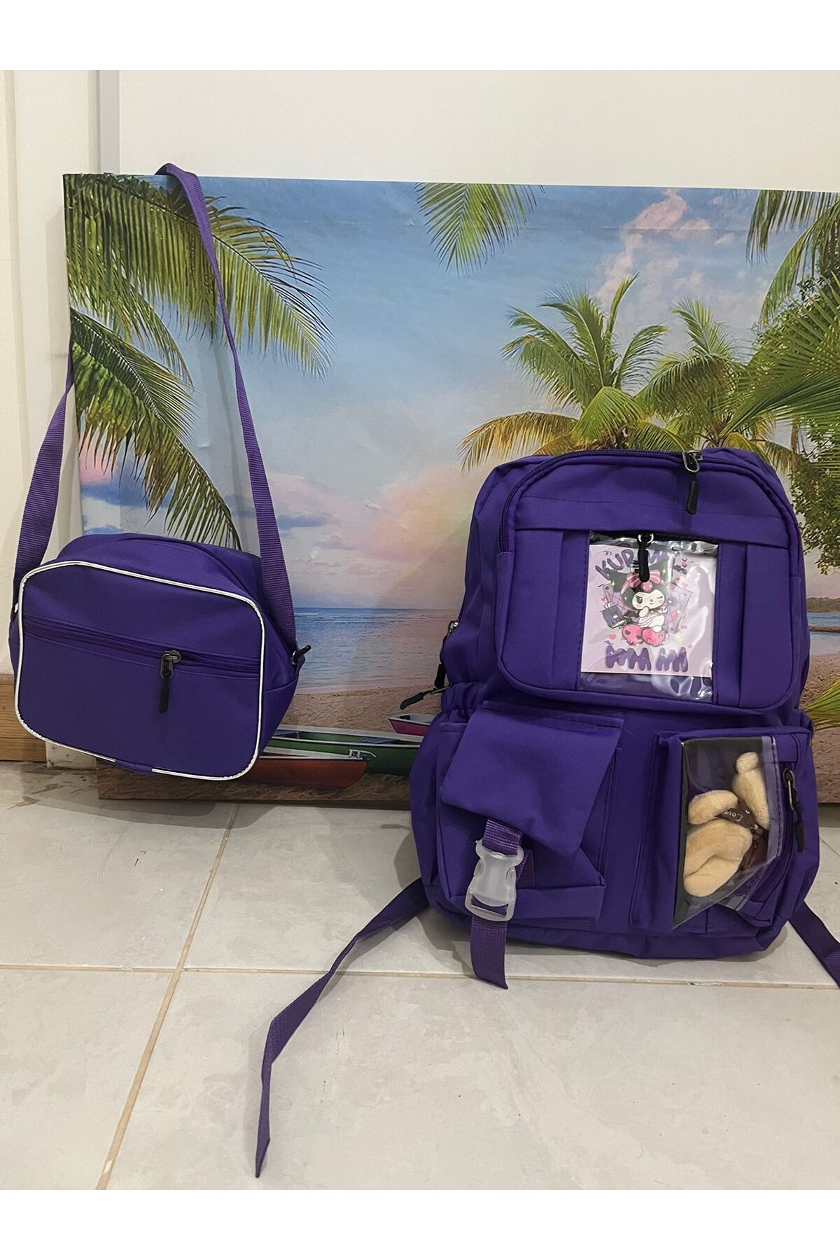 Kore Model Beslenmeli Çanta - Mor