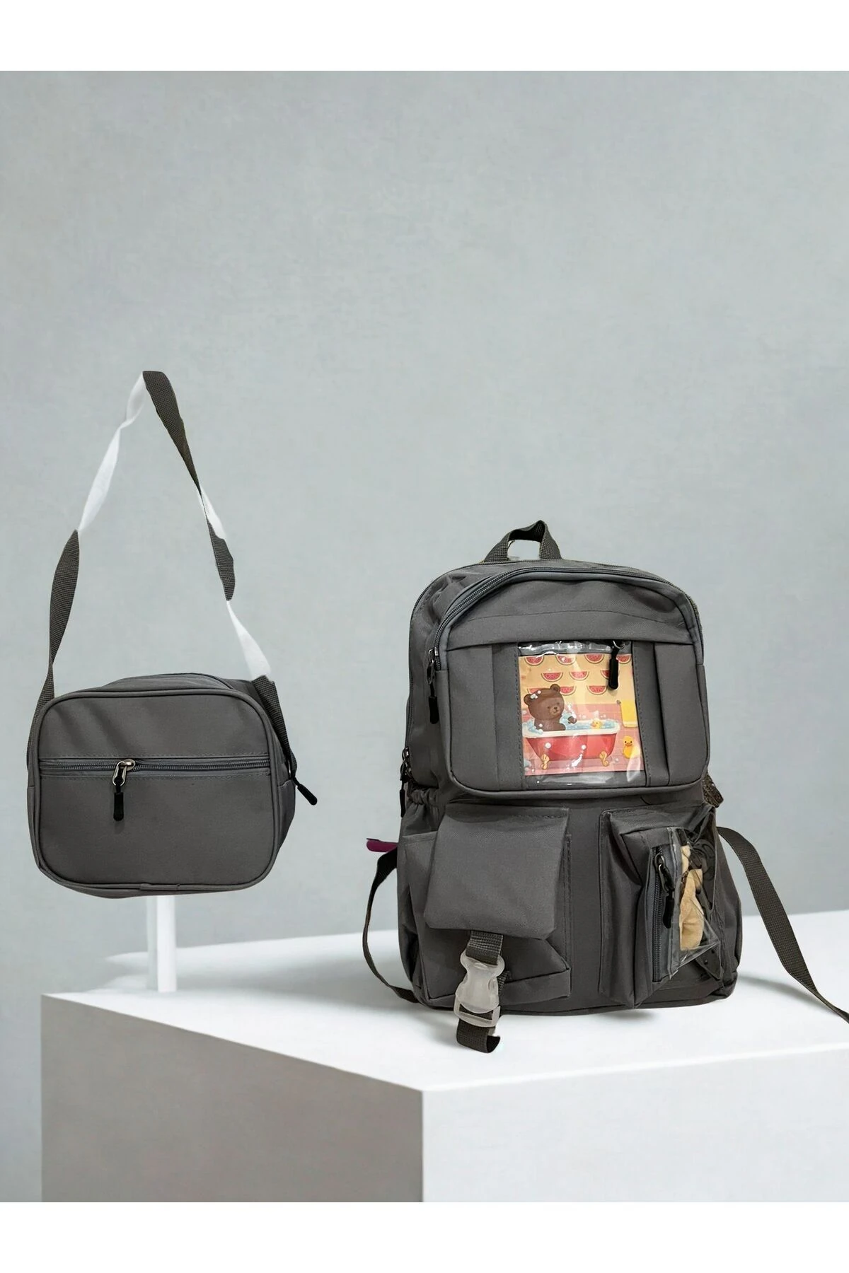 Kore Model Beslenmeli Çanta - Gri