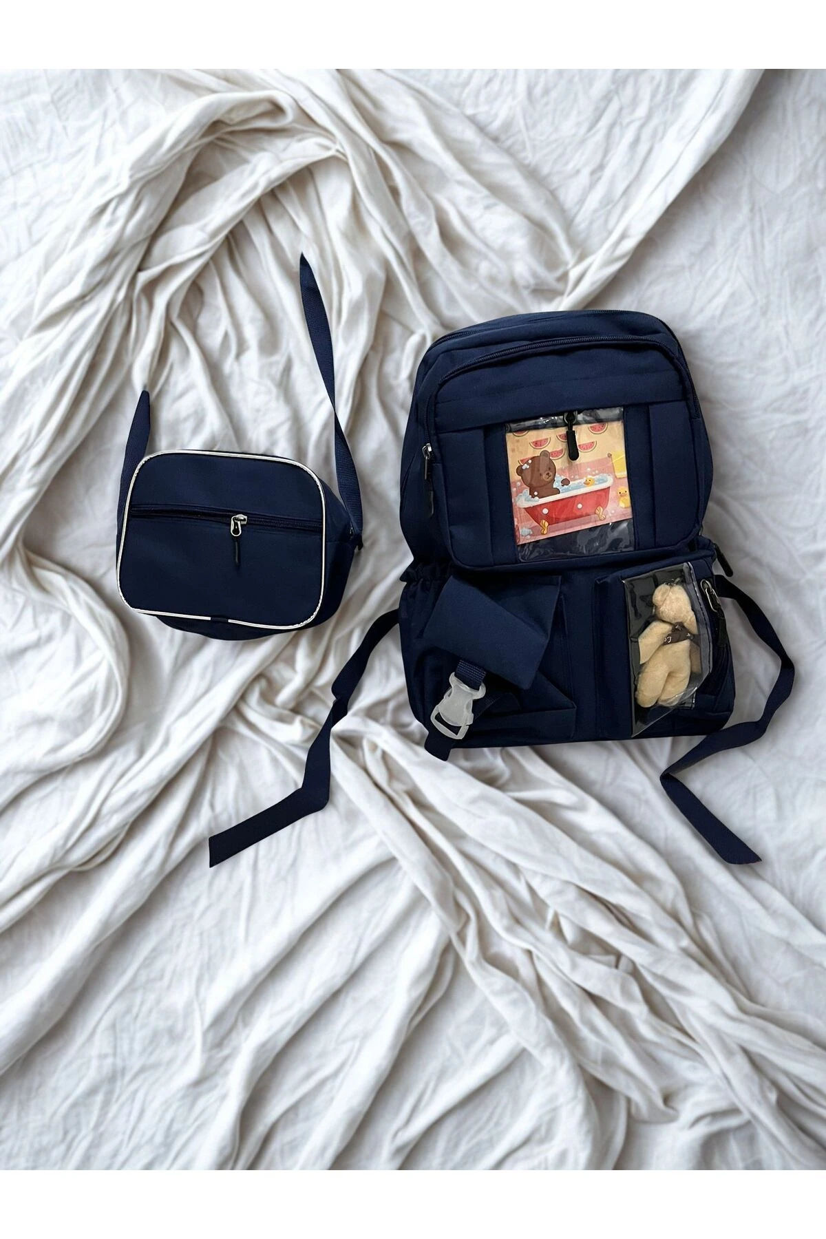 Kore Model Beslenmeli Çanta - Lacivert