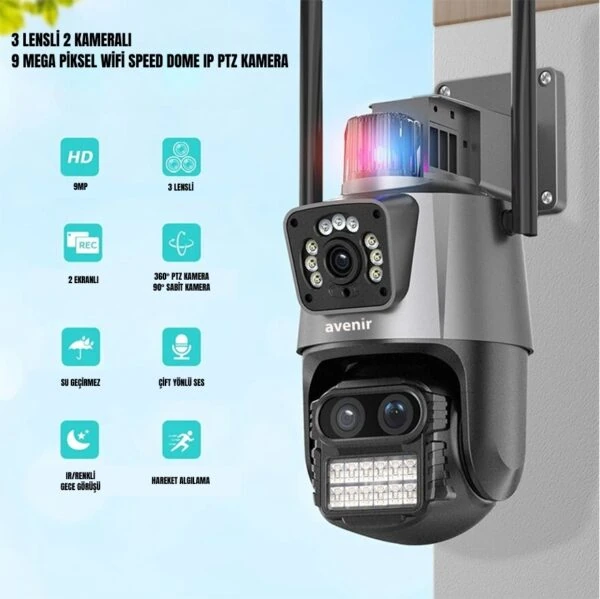 Avenir AV-M21 9MP 3 Lensli 8X Optik Zoom Ptz Speed Dome Wifi IP Kamera