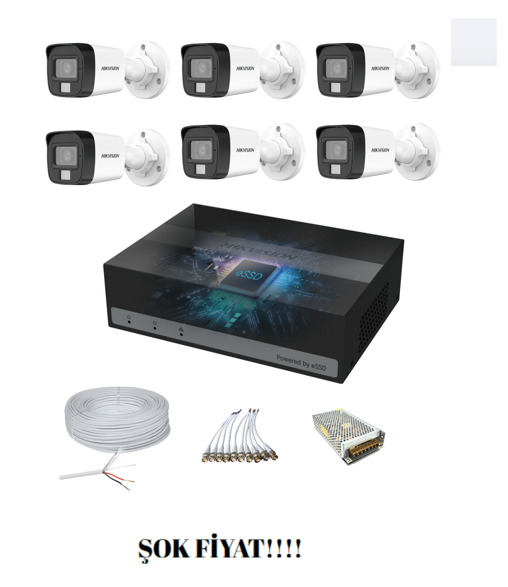 HİKVİSİON 6'LI GECE RENKLİ GÖRÜŞLÜ (16D0T Kamera) AHD SET