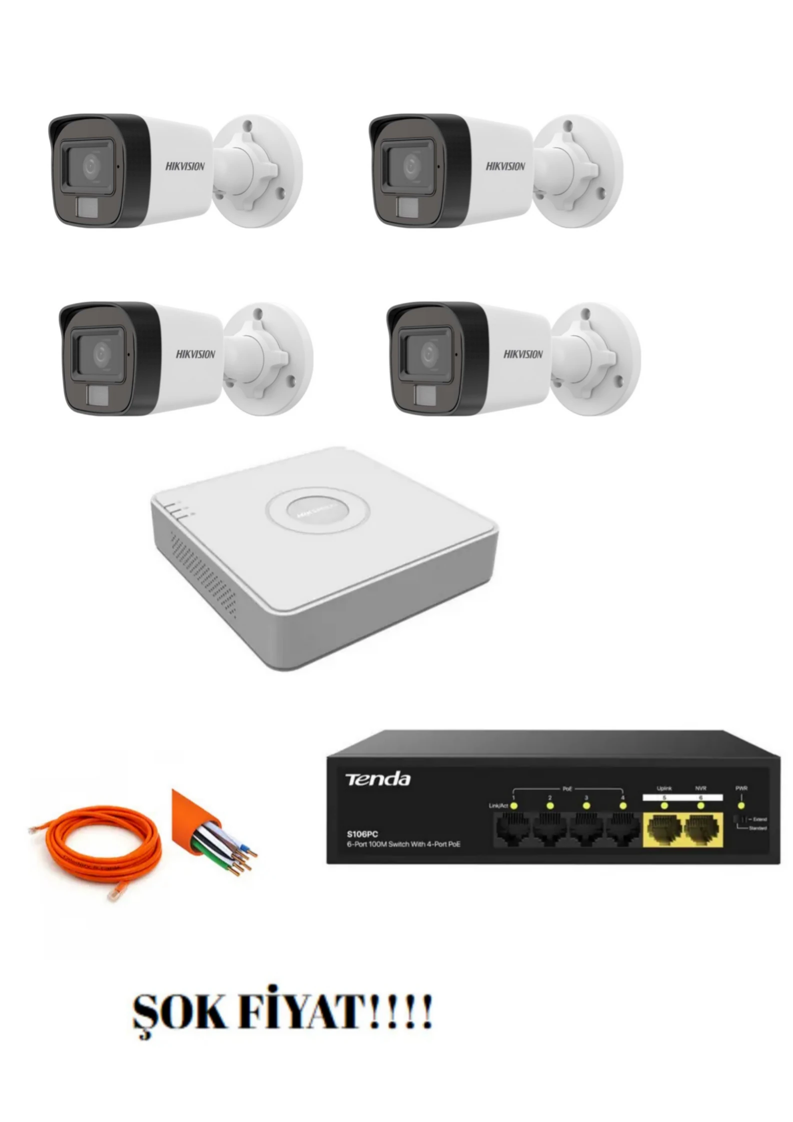 Hikvision 4'lü 2MP IP Set