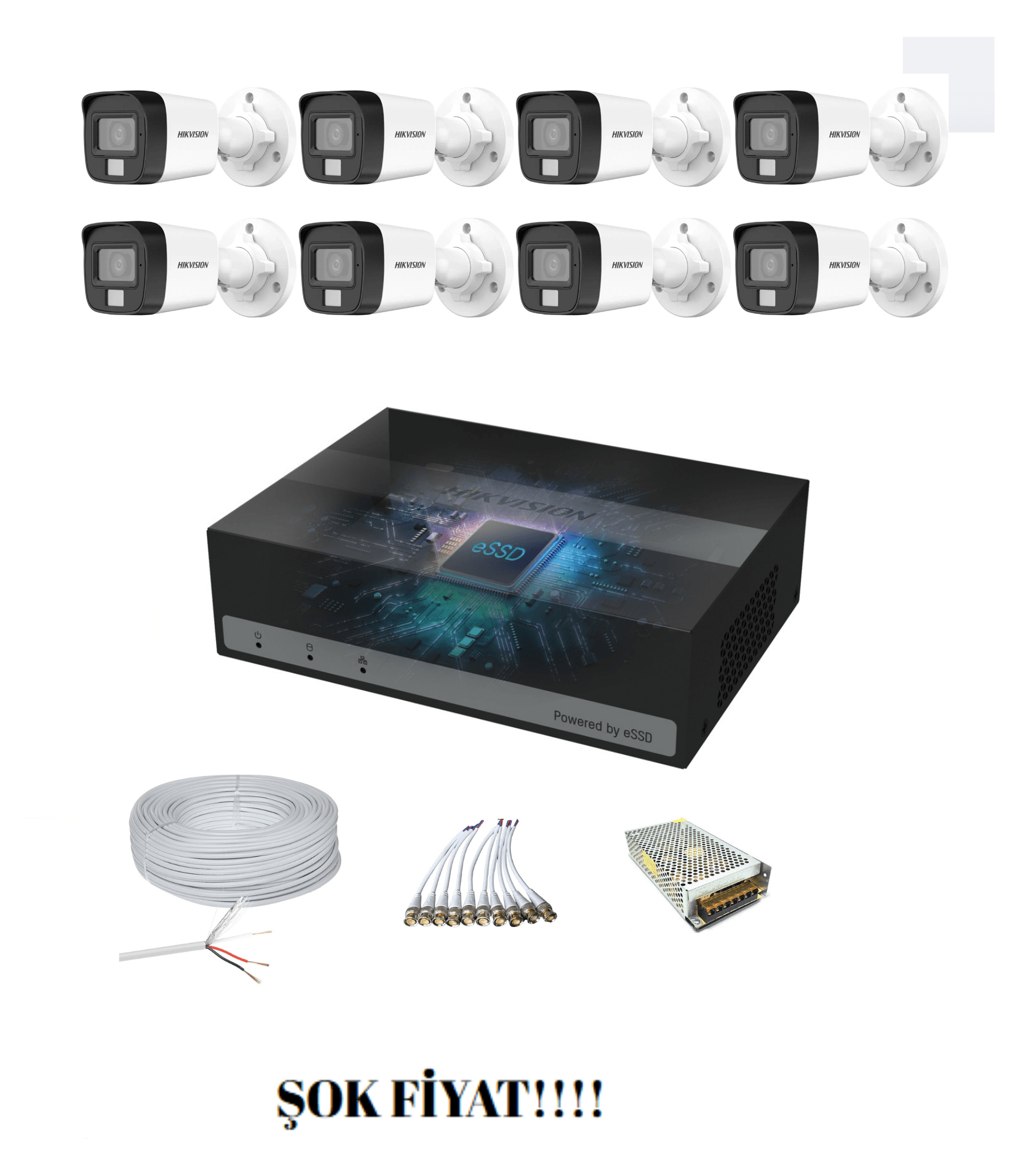 HİKVİSİON 8'Lİ GECE RENKLİ GÖRÜŞLÜ (16D0T Kamera) AHD SET
