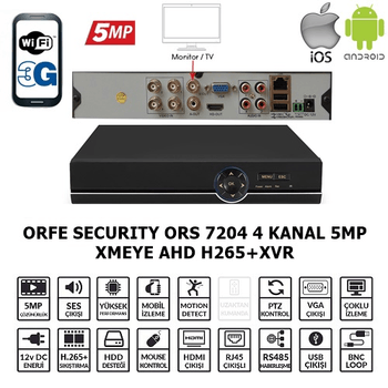 ORFE SECURITY ORS 7204 AHD 4KANAL 4SES 5MP XMEYE