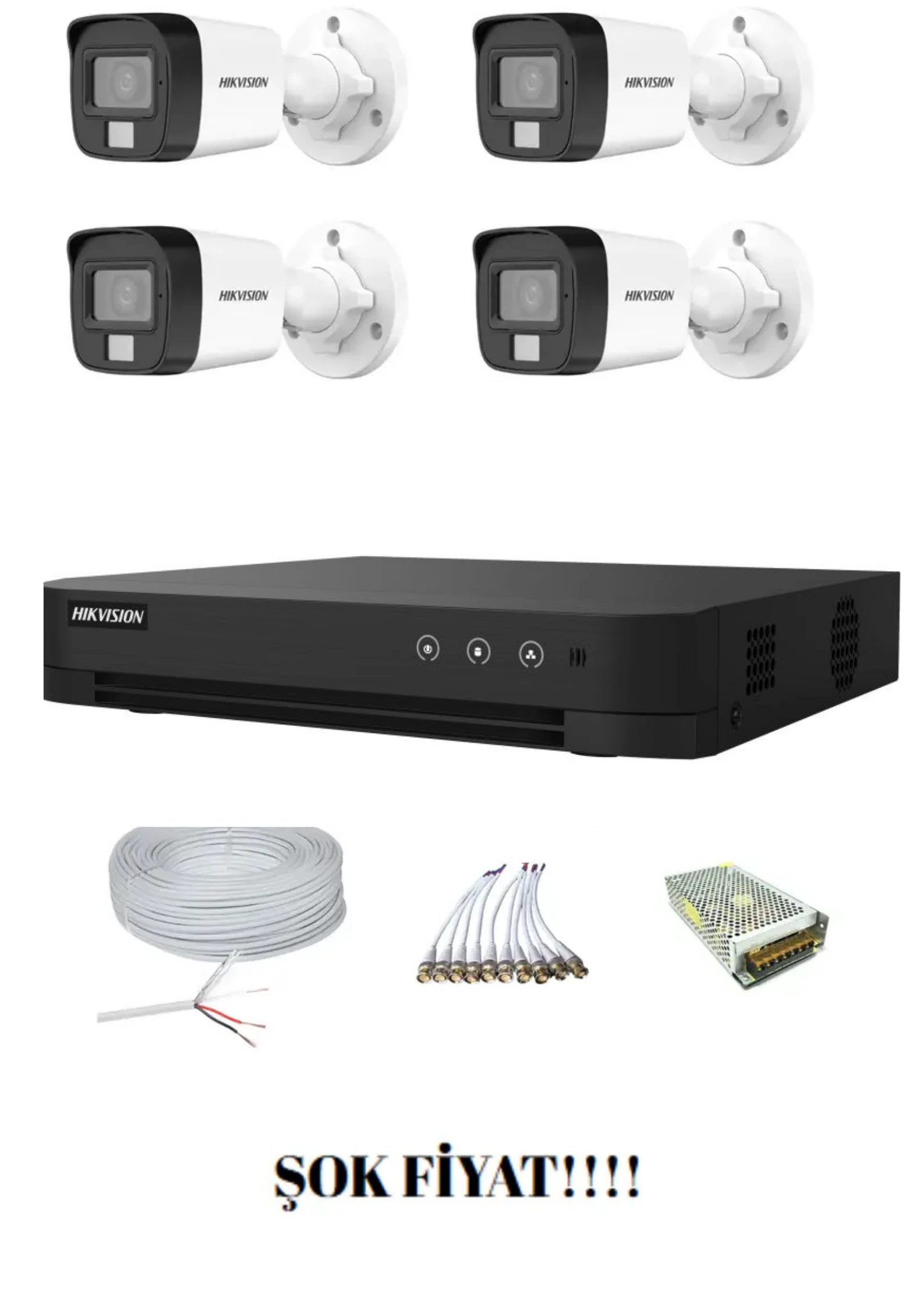 HİKVİSİON 4'LÜ GECE RENKLİ GÖRÜŞLÜ (16D0T Kamera) 2MP AHD SET