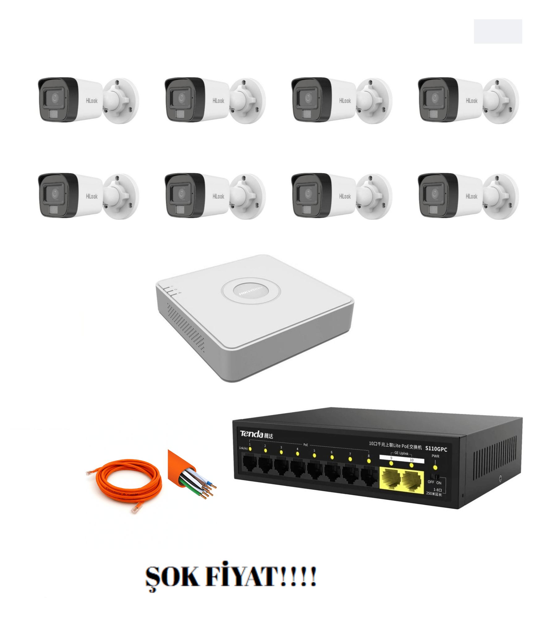 Hikvision Hilook 8'li IP Set Gece Renkli Görüşlü