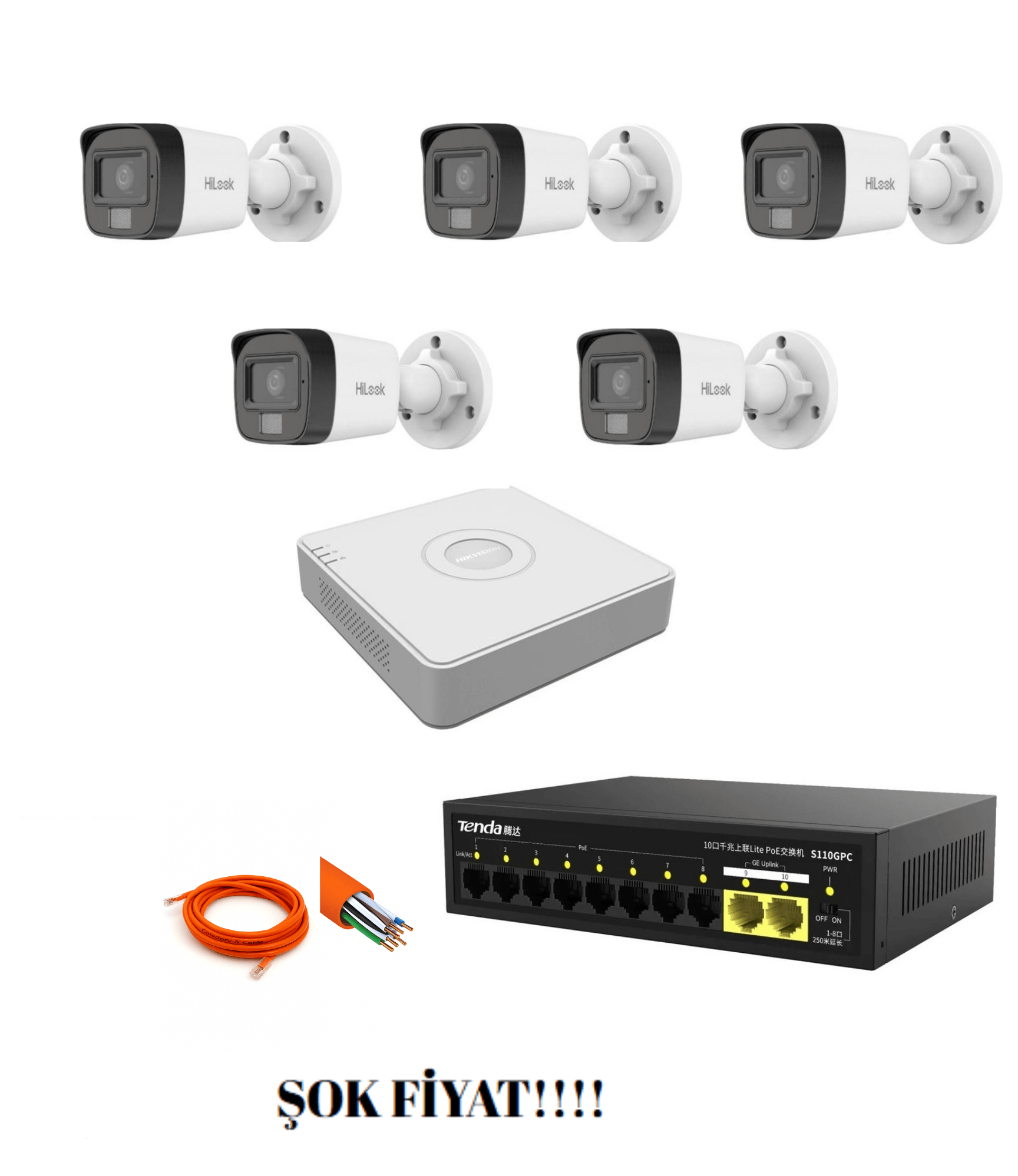 Hikvision Hilook 5'li IP Set Gece Renkli Görüşlü